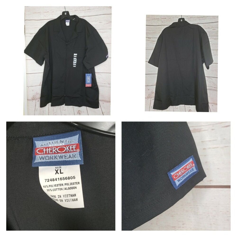 Cherokee Men’s Black Zip-Up Shirt XL – Embroidered Design, 3 Pocket Utility Styl